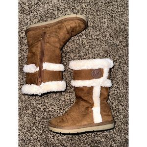MICHAEL KORS MK Alina 3 Faux Fur Chestnut Brown Kids Girls Suede Boot Size 11